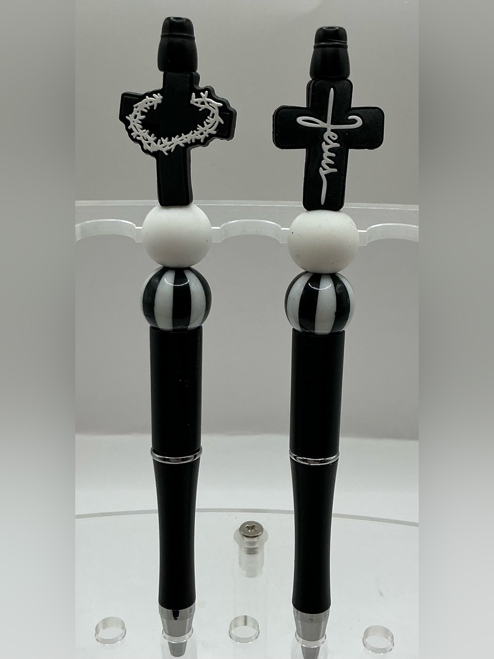 MENS PENS: 2 HANDMADE BEADED PENS FOR MEN CHRISTIAN THEME